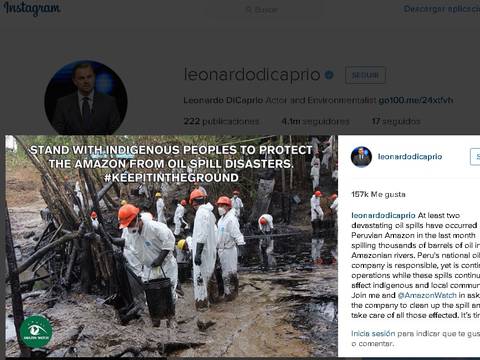 Leonardo DiCaprio pide a Perú limpiar derrame petrolero en Amazonía