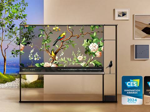 Signature OLED M3 es el primer televisor inalámbrico, transparente y operado por IA de LG, ganador de dos premios de innovación en la CES 2024