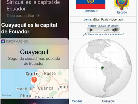 Siri reconoce a Guayaquil como capital de Ecuador