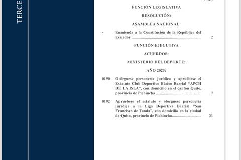 Publicada en Registro Oficial la enmienda constitucional que modifica la votación de los vetos presidenciales