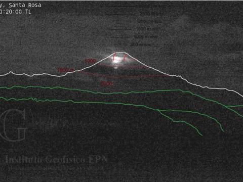 Material incandescente se observó en la cumbre del volcán Sangay 