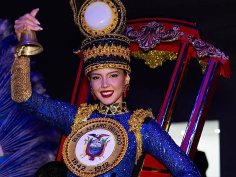 Miss Universo 2023: Delary Stoffers, de Ecuador, rinde homenaje a la historia del ferrocarril nacional en el desfile de traje nacional