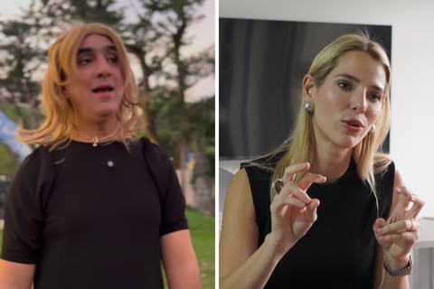 Lavinia Valbonesi, primera dama del Ecuador, en parodia del actor Fernando Villarroel en redes sociales