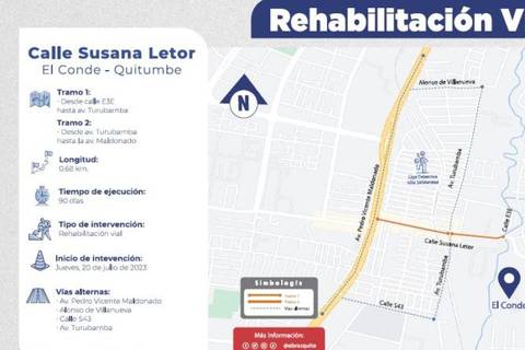 Trabajos de rehabilitación vial se realizarán desde este jueves en la calle Susana Letor, en el sur de Quito