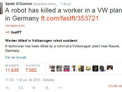 Sarah O'Connor causa alarma al informar que un robot mató a obrero de Volkswagen