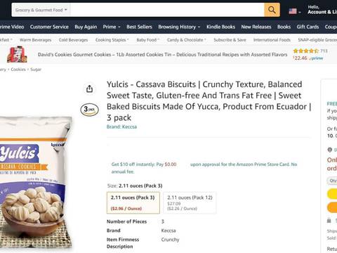 Galletas manabitas se venden en Estados Unidos a través de Amazon