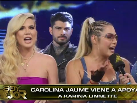 Carolina Jaume irrumpe en el set de ‘Soy el mejor’ para apoyar a su amiga Karina Linnett