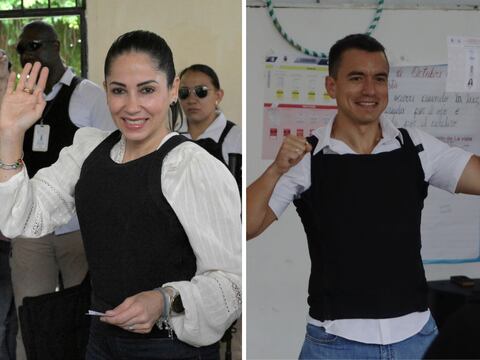 El ‘look’ de los presidenciables con chalecos antibalas: así lucieron los candidatos Luisa González y Daniel Noboa cuando ejercieron el voto