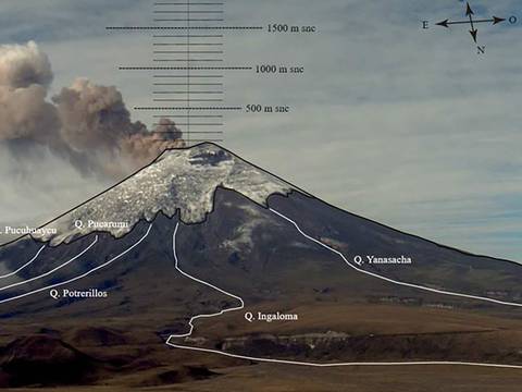 Volcán Cotopaxi emitió una nube de ceniza de dos kilómetros sobre el nivel del cráter, este viernes 12 de mayo 