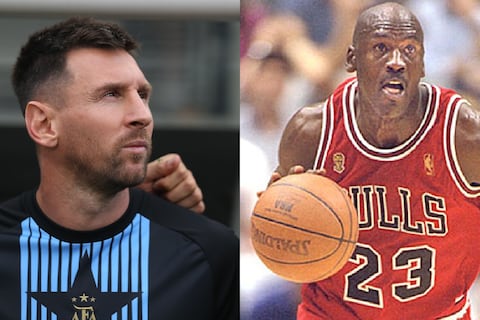 Lionel Messi, considerado el mejor futbolista de la actualidad, se rinde ante los pies de Michael Jordan, astro de la NBA