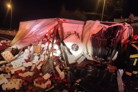 Dos fallecidos y un herido dejó volcamiento de camión de frutas en la Ruta Viva