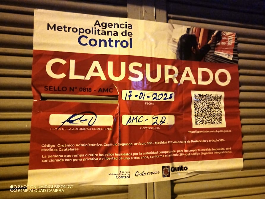Bar, sin permiso de funcionamiento, fue clausurado en el sur de Quito
