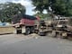 Un camión y una volqueta protagonizan siniestro de tránsito en la vía a la costa: congestionamiento vehicular en la zona