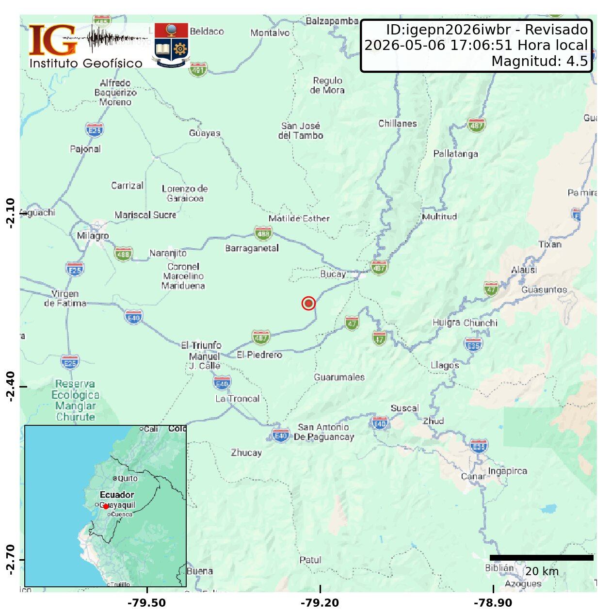 Sismo de magnitud 4,5 sacude a Ecuador
