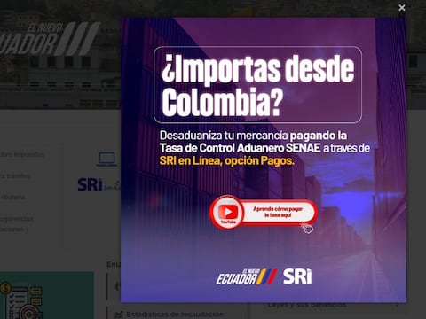 Tasa del 30 % a importaciones desde Colombia solo se paga en línea en SRI